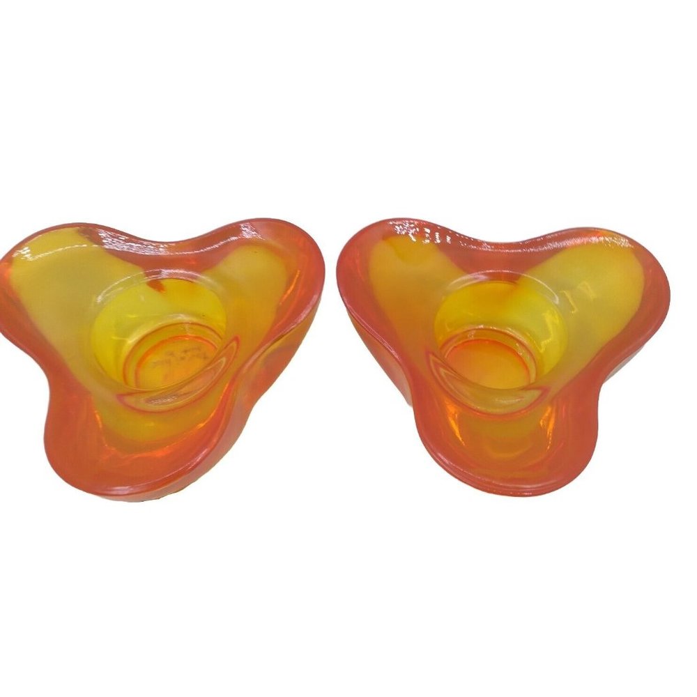 Set 2 MCM Style Trefoil Villeroy & Boch orange votive holders (Store Display)